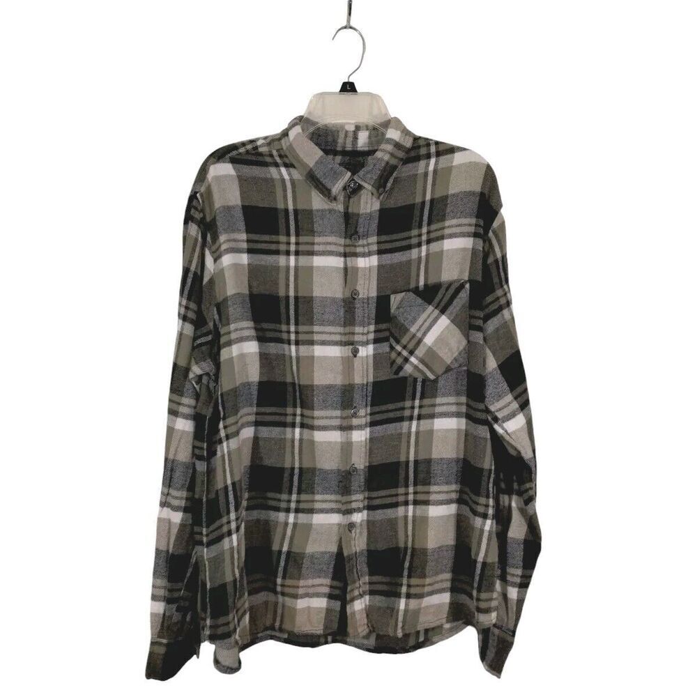 Jackson Hole Flannel Shirt Men XL Gray Button Down Plaid Cotton